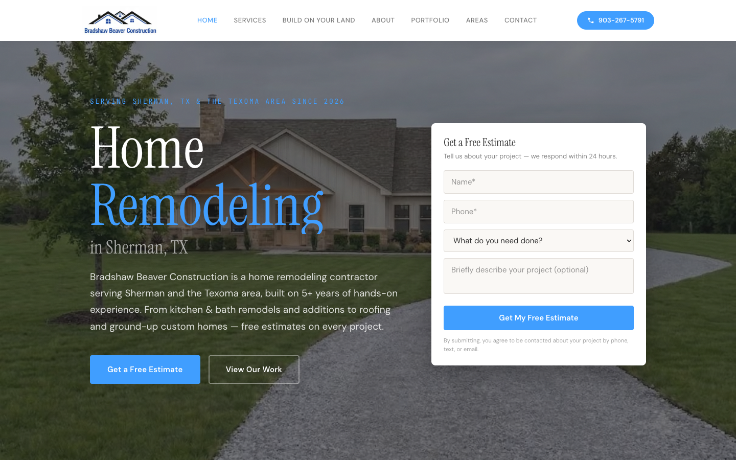The Bradshaw Beaver Construction website, built by Brandloc