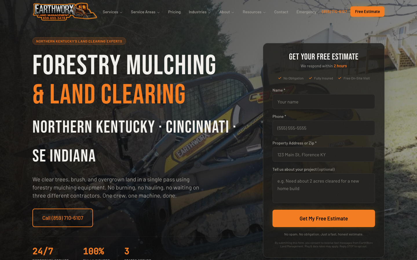 The EarthWorx Land Management website, built by Brandloc