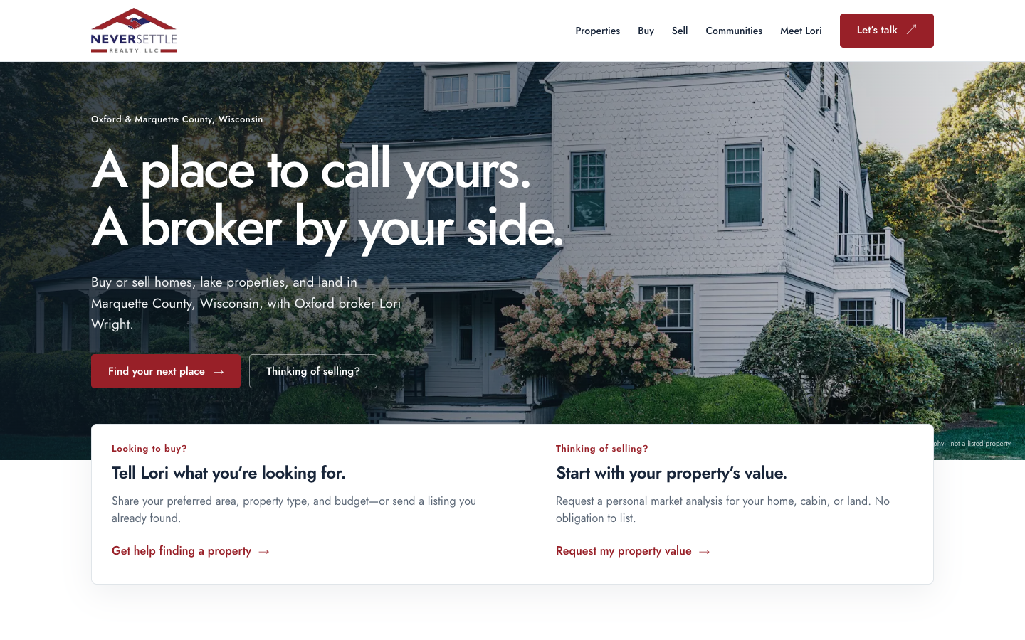 The Never Settle Realty website, built by Brandloc