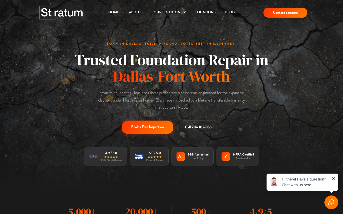 The Stratum Foundation Repair website, built by Brandloc