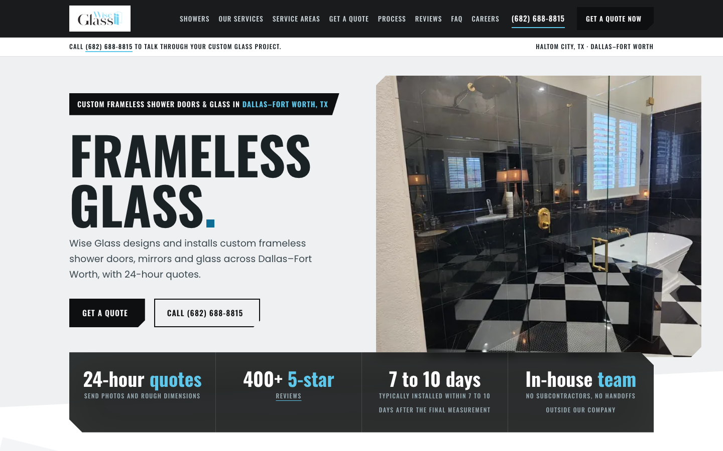 The Wise Glass LLC website, built by Brandloc